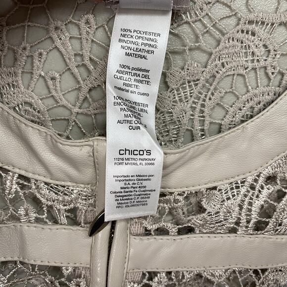 Chicos Open Lace Jacket Cardigan Size 3 Beige Tan Sheer Crochet Lace Dressy XL - Picture 11 of 13